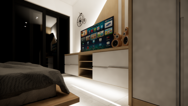 臥房-系統氣氛燈床底懸浮電視櫃