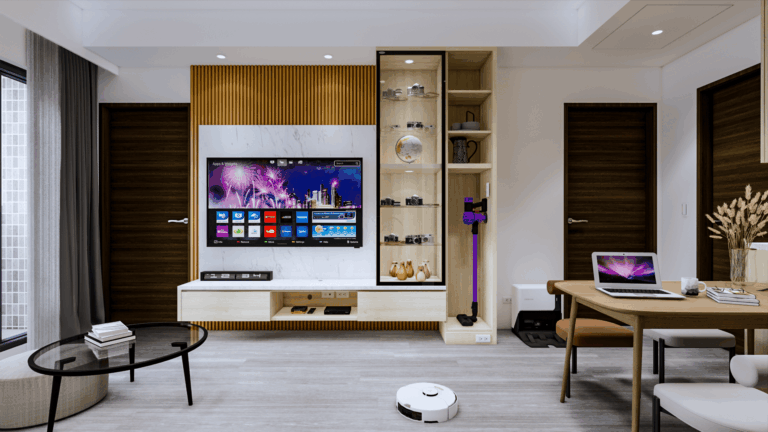 兩房一廳裝潢｜新成屋收納系統櫃設計｜客廳餐廳展示櫃